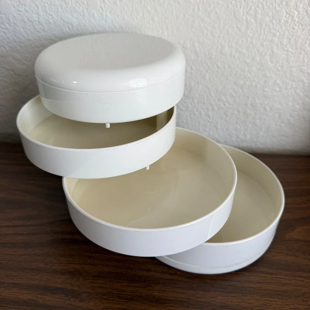 Vintage Interdesign Swivel Organizer White With Lid MCM Trinket Jewelry Case 70s